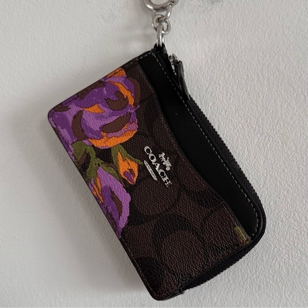 COACH 🌸 Signature Purple Floral Rose Multifunction Card Case CL667